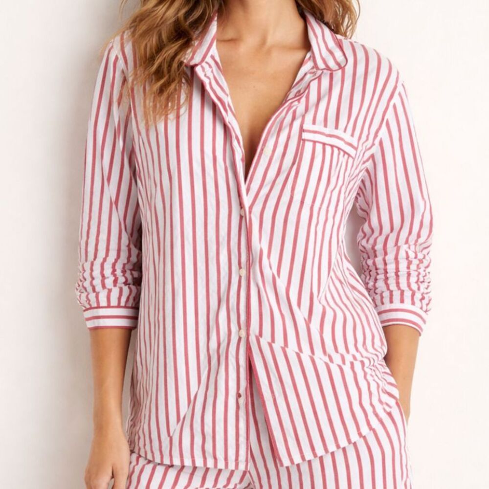 J. Crew Pajama Top Red White Stripe Cotton Size Large